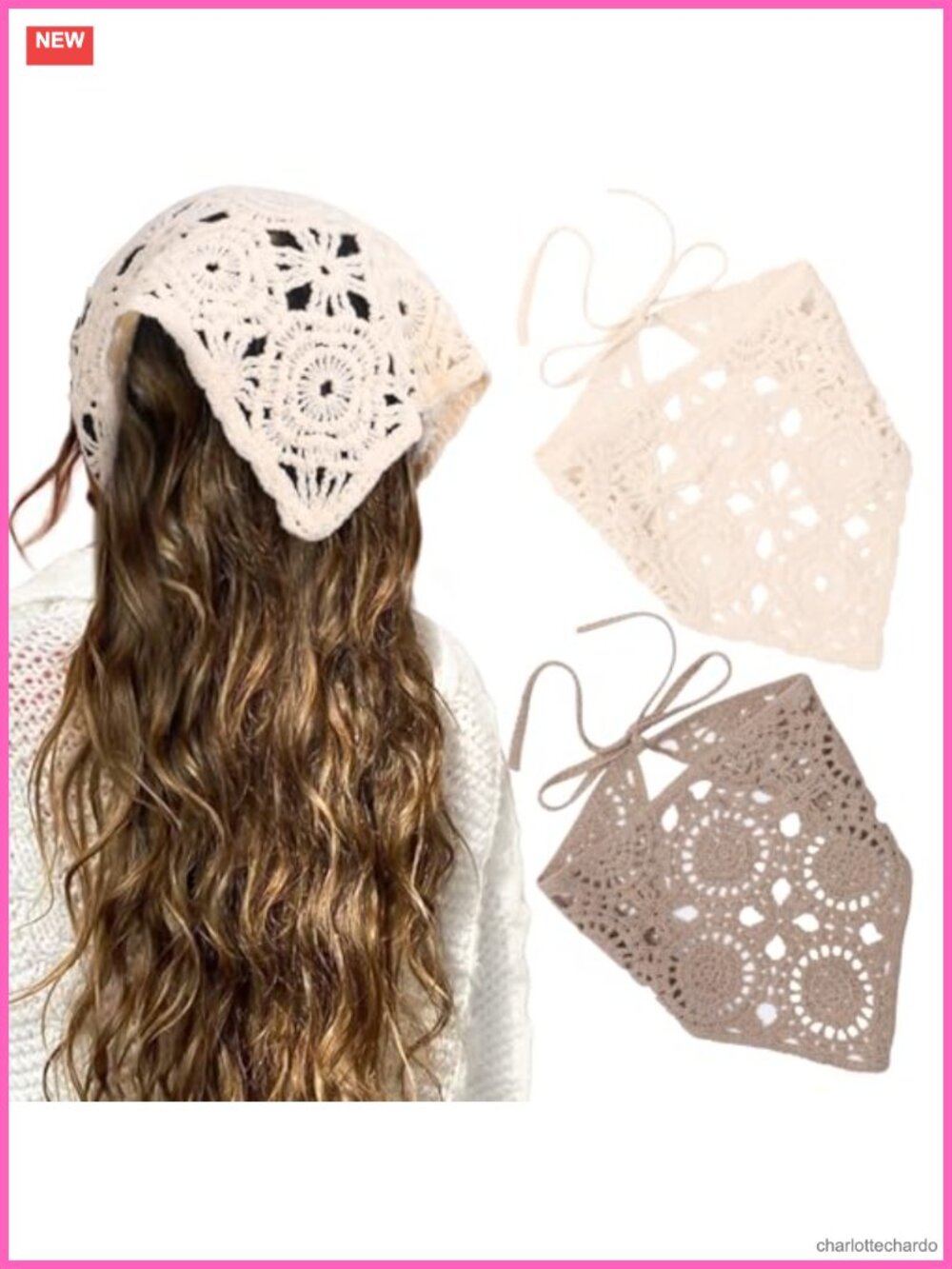 Crochet Hair Bandana Headscarf Bohemian Knit Hair Scarf for Women